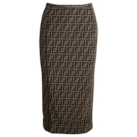 Fendi-Fendi Printed Knee-Length Skirt in Brown Polyamide-Brown