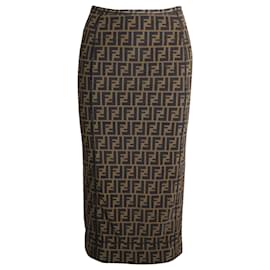 Fendi-Jupe mi-longue imprimée Fendi en polyamide marron-Marron
