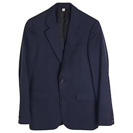Burberry-Burberry Pin Stripe Notched Collar Tailored Blazer in Navy Wool-Navy blue