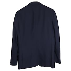 Burberry-Burberry Pin Stripe Notched Collar Tailored Blazer in Navy Wool-Navy blue