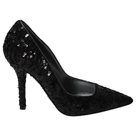 Dolce & Gabbana-Dolce & Gabbana Zapatos de salón con lentejuelas negras en cuero negro-Negro