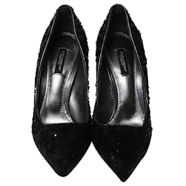 Dolce & Gabbana-Dolce & Gabbana Zapatos de salón con lentejuelas negras en cuero negro-Negro