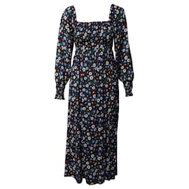 Autre Marque-Rixo Shirred Long Sleeve Midi Dress in Floral Print Viscose-Other