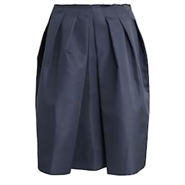 Prada-Prada Pleated Skirt in Navy Blue Silk-Blue,Navy blue