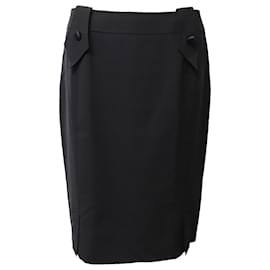 Yves Saint Laurent-Yves Saint Laurent Knee-Length Pencil Skirt in Black Wool-Black