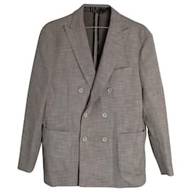 Etro-Etro Textured Double-Breasted Blazer in Brown Cotton-Brown