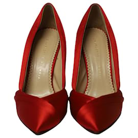 Charlotte Olympia-Charlotte Olympia Kimono Pumps in Red Satin -Red