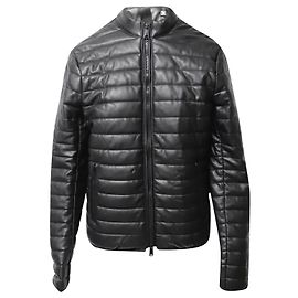 Emporio Armani Quilted Jacket in Black Leather Black