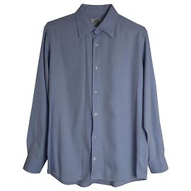Hermès Hermes Chevron-pattern Button Up Shirt in Blue Cotton Blue