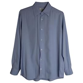 Hermès-Hermes Chevron-pattern Button Up Shirt in Blue Cotton-Blue
