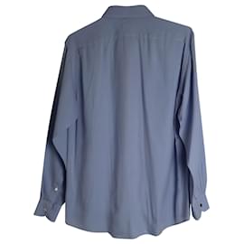 Hermès-Chemise boutonnée à motif chevron Hermes en coton bleu-Bleu