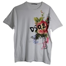 Dsquared2-Dsquared2 Camiseta con logo estampado en algodón blanco-Blanco