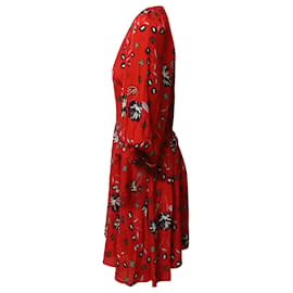 Zadig & Voltaire-Zadig & Voltaire Remi Daisy Floral Midi Dress in Red Silk-Other,Python print
