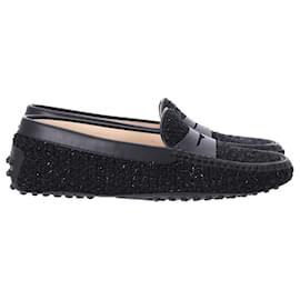 Tod's-Tod's Gommino Driving Loafers in Black Wool Tweed-Black