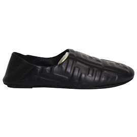 Fendi FF-Embossed Slippers in Black Leather Black