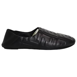 Fendi-Fendi FF-Embossed Slippers in Black Leather-Black