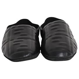 Fendi-Fendi FF-Embossed Slippers in Black Leather-Black