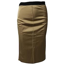 Dolce & Gabbana-Dolce & Gabbana Elastic Waistband Pencil Skirt in Gold Satin-Golden
