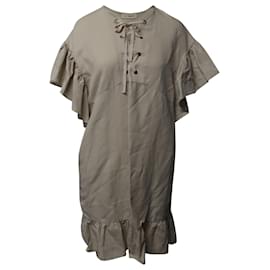 Ulla Johnson-Ulla Johnson Lace Up Ruched Dress in Beige Tencel-Brown,Beige