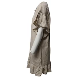 Ulla Johnson-Ulla Johnson Lace Up Ruched Dress in Beige Tencel-Brown,Beige