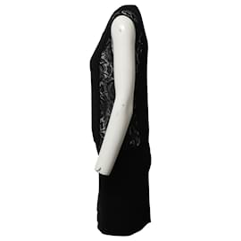 Sandro-Sandro Paris Vestido com painel rendado em viscose preta-Preto