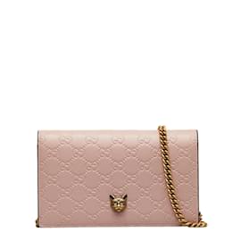 Gucci-Guccissima Leather Chain Crossbody Bag 548060-Pink