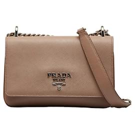 Prada-Saffiano Leather Chain Shoulder Bag 1BD144-Brown