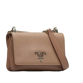Prada-Saffiano Leather Chain Shoulder Bag 1BD144-Brown