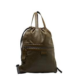 Bottega Veneta-Perforated Leather Drawstring Backpack 567222-Brown