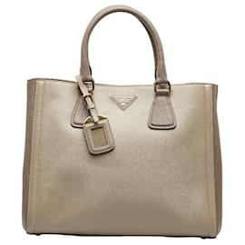 Prada-Saffiano Leather Tote Bag-Brown