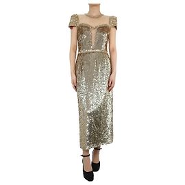 Jenny Packham Gold sequin embellished maxi dress - size UK 14 Golden