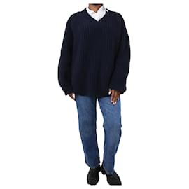 Autre Marque-Suéter oversized com decote em V azul marinho - tamanho L-Azul