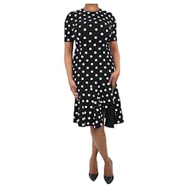 Oscar de la Renta-Black short-sleeved polka dot dress - size UK 12-Black