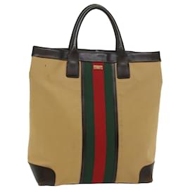 Gucci-GUCCI Web Sherry Line Hand Bag Canvas Beige Red Green 002 1121 Auth ep1825-Red,Beige,Green