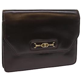 Céline-CELINE Clutch Bag Leather Brown Auth bs8620-Brown
