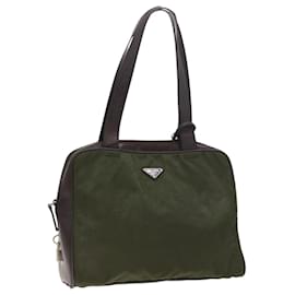Prada-PRADA Hand Bag Nylon Leather Khaki Dark Brown Auth 54472-Khaki,Dark brown