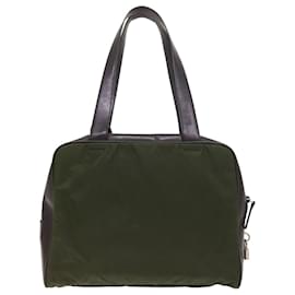 Prada-PRADA Hand Bag Nylon Leather Khaki Dark Brown Auth 54472-Khaki,Dark brown
