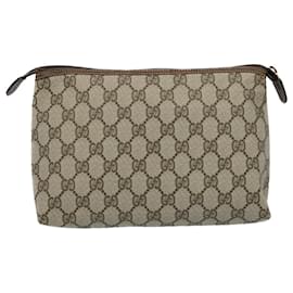 Gucci-GUCCI GG Canvas Pouch PVC Leather Beige 014 115 6088 9411 Auth yk8737-Beige