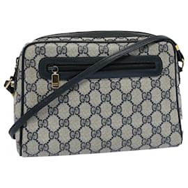 Gucci-GUCCI GG Canvas Shoulder Bag PVC Leather Gray Navy Auth ep1896-Grey,Navy blue