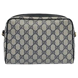 Gucci-GUCCI GG Canvas Shoulder Bag PVC Leather Gray Navy Auth ep1896-Grey,Navy blue