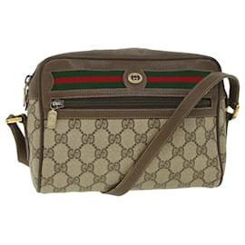 Gucci-GUCCI GG Canvas Web Sherry Line Shoulder Bag Beige Red 119 02 087 Auth ep1891-Red,Beige