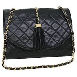 Chanel-CHANEL Bolso de hombro con cadena Piel de cordero Negro CC Auth bs8550-Negro