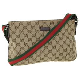 Gucci-GUCCI GG Canvas Shoulder Bag Web Sherry Line Beige Red Green 91762 Auth ki3523-Red,Beige,Green