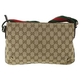 Gucci-GUCCI GG Canvas Shoulder Bag Web Sherry Line Beige Red Green 91762 Auth ki3523-Red,Beige,Green