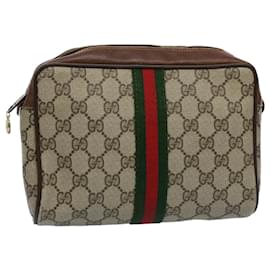 Gucci-GUCCI GG Canvas Web Sherry Line Clutch Bag Beige Red Green 84 01 012 auth 54726-Red,Beige,Green