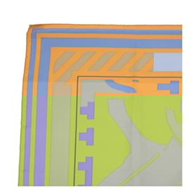 Hermès-HERMES CARRE 90 PUZZLE Scarf Silk Orange Auth 54381-Orange