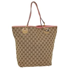 Gucci-GUCCI GG Canvas Tote Bag Beige Pink 120836 Auth ki3550-Pink,Beige