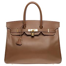Hermès-HERMES BIRKIN BAG 35 in Brown Leather - 101471-Brown
