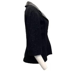 Chanel-Chanel 2014 Supermarket Collection Black Boucle Jacket with Leather Collar-Black