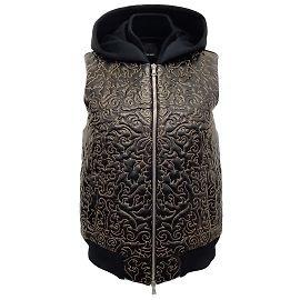 Autre Marque Colete com capuz de couro preto Josh Goot com bordado dourado Preto